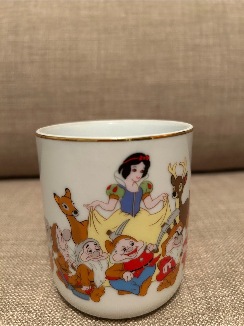 Disney Snow White and Seven Dwarfs Porcelain Cup - White with Gold Trim Vintage